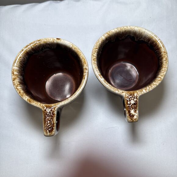 VTG Monmouth Brown Pottery Ribbed Stoneware Drip Mug Set Of 2 USA Maple Leaf - Picture 5 of 11